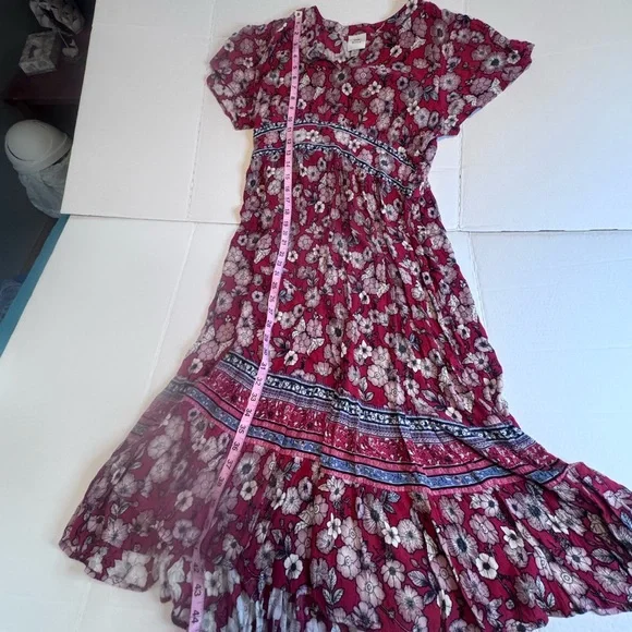 Knox Rose Red Floral Boho Midi Dress Size L | V-Neck Tiered Cottagecore - Picture 8 of 13